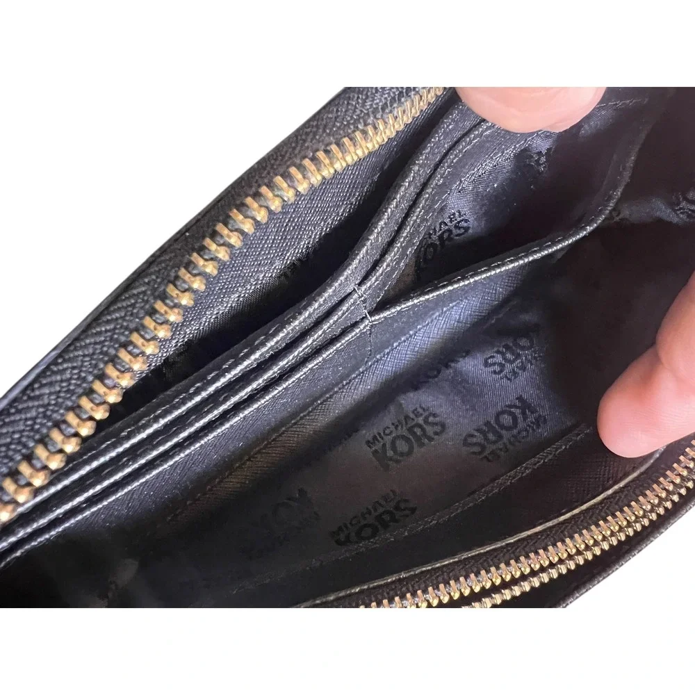 Michael Kors Wallet Clutch Zip‎ Around Continental Black Smooth Leather Urban